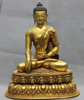 

Tibet Temple Pure Copper Bronze 24K Gold Gild Shakyamuni Amitabha Buddha Statue
