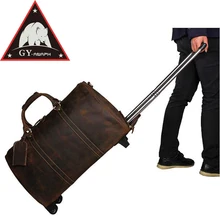 ANAPH Rolling Suitcase/ Men’s Crazy Horse Leather Carry On Luggage/ Overnight Travel Wheeled Duffle Bag/ 21 Inch Reise Koffer