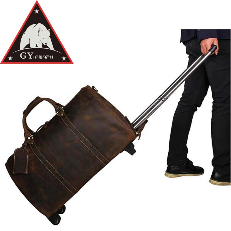 

ANAPH Unisex Rolling Suitcase/ Crazy Horse Leather Carry On Luggage/ Overnight Travel Wheeled Duffle Bag/ 21 Inch Reise Koffer