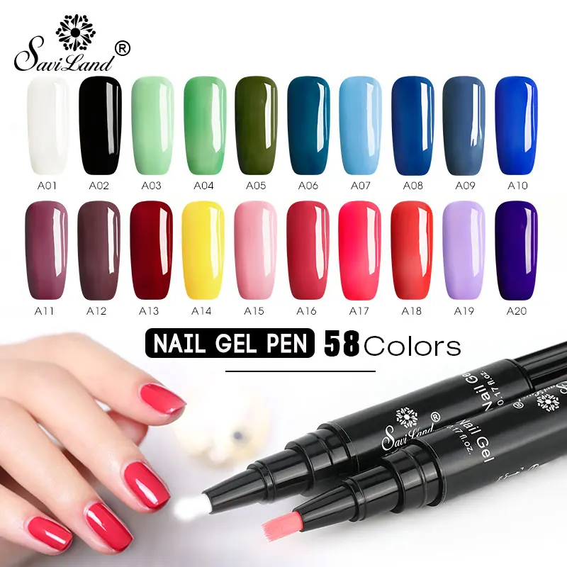 

Saviland Nail Gel Polish Pen 58 Colors Glitter LED UV Soak Off Enamel Convenient Nail Art Design Lacquer Primer Nail Trends