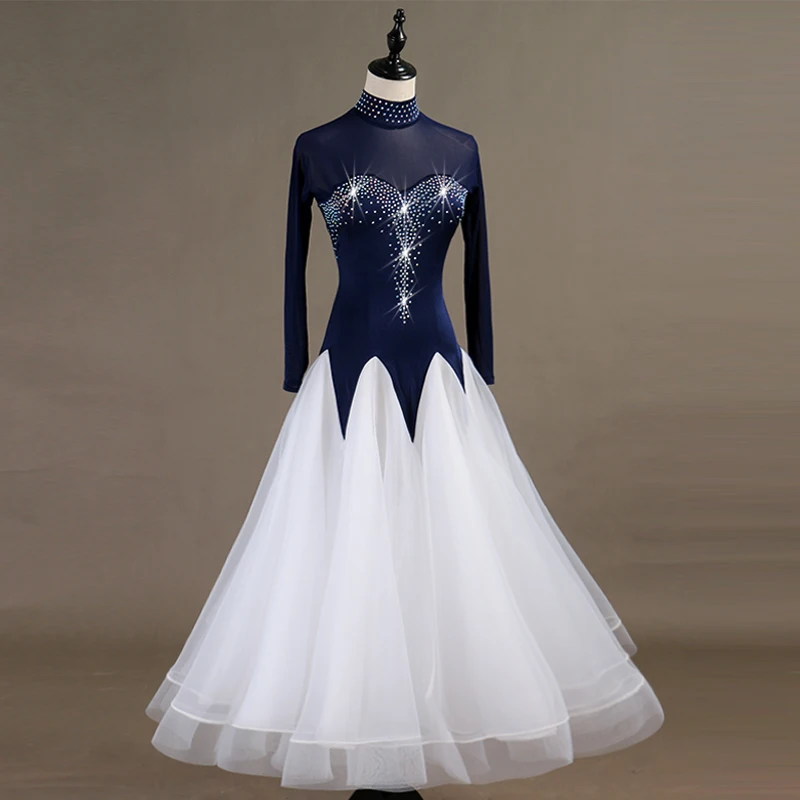 Customized Waltz Dress Ballroom Dance Competition Dresses Standard Dance Dresses Ballroom Dress D0341 Long Sleeve Rhinestones