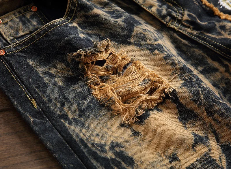 Newsosoo ретро мужские рваные джинсы брюки тигровый узор вышитые джинсы брюки винтаж плюс размер 29-42