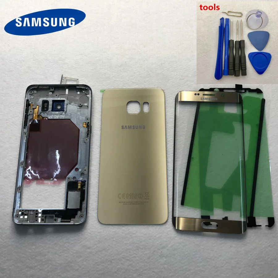 Для samsung Galaxy S6 edge+ Plus G928 G928F чехол Полный корпус средняя рамка крышка батареи задняя крышка S6 переднее внешнее стекло+ инструмент