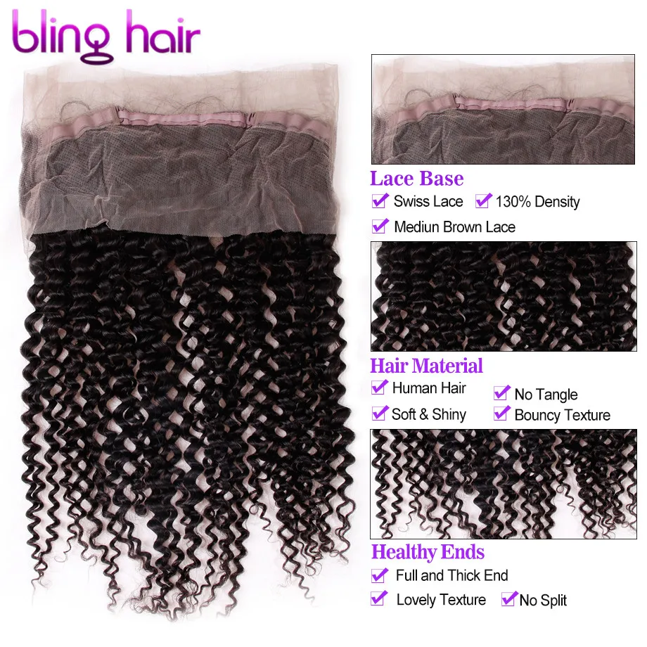 Bling Hair Kinky Curly Hair Closure 360 фронтальная кружевная застежка с детскими волосами натуральный цвет перуанские Человеческие волосы Remy Closure