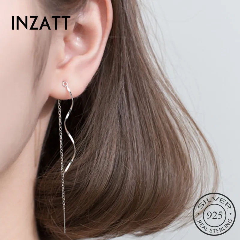 

INZATT Real 925 Sterling Silver Long Wave chain Tassel Drop Earrings For Elegant Women Party Fine Jewelry 2019 Accessories Gift