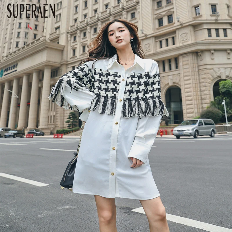 

SuperAen Plaid Shirt Dress Women Cotton Casual Fashion Autumn Ladies Dress Women 2018 New Long Sleeve Wild Loose Women Clothing