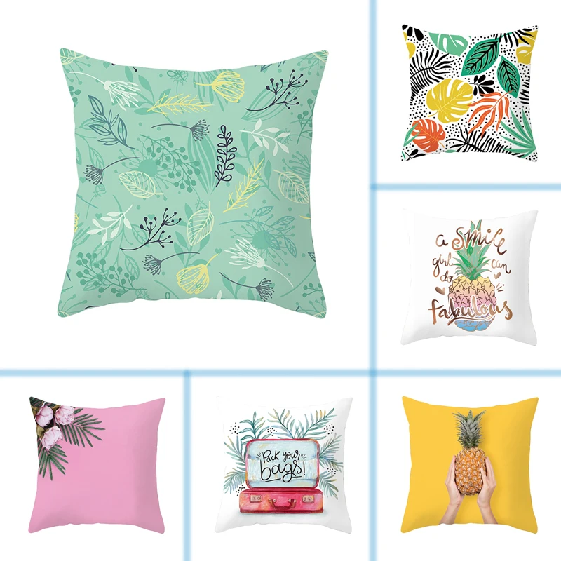 

mling 1pcs 45x45cm Nordic Tropical Leaves Pillowcase Peach Skin Pillowcase Waist Pillow Polyester Throw Pillow Case Cover