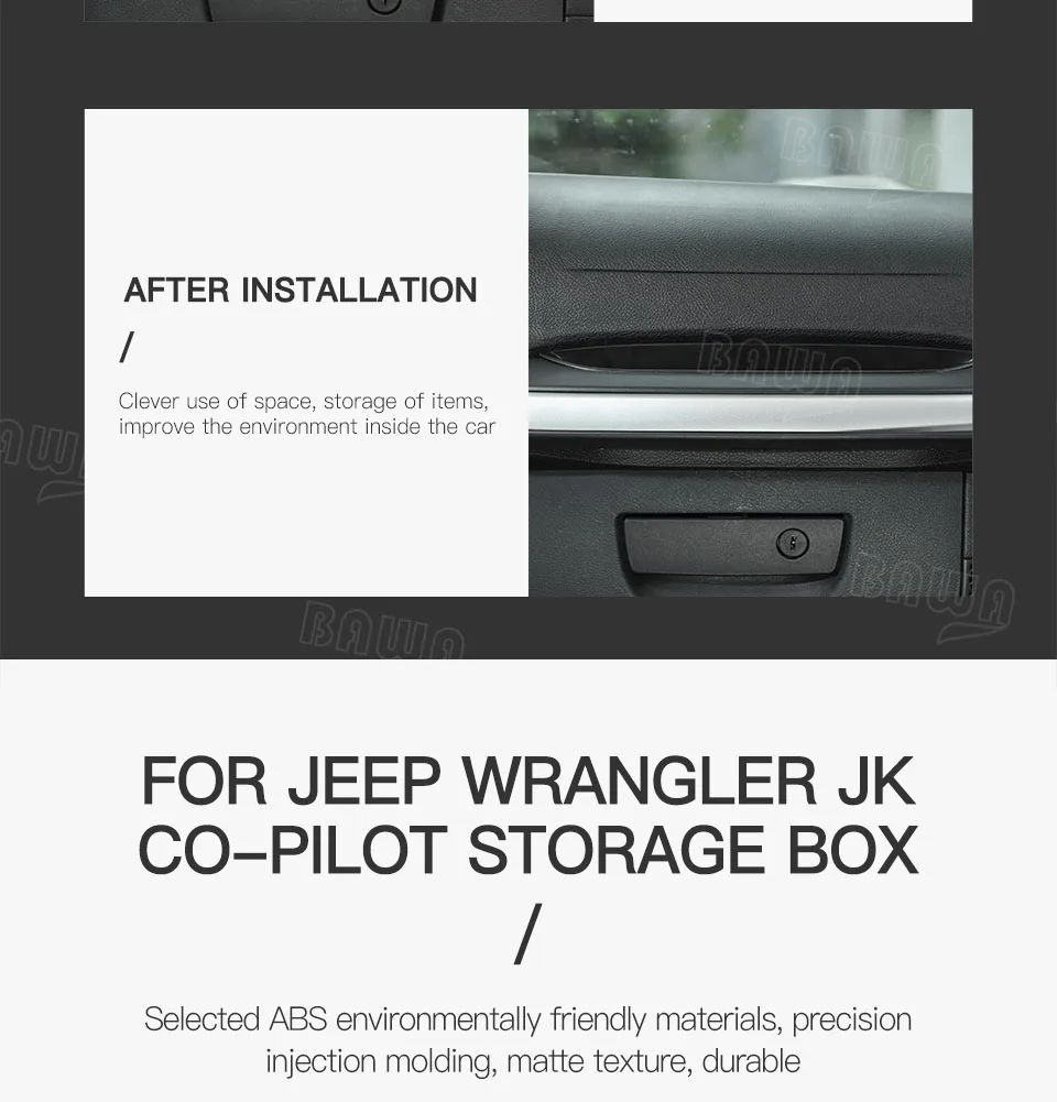 BAWA автомобильный ящик для хранения поручней для Jeep Wrangler JK 2011- со-пилот подлокотник коробка держатель Контейнер аксессуары