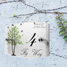 Зеленые деревья персонализированные современный дом номер двери знак акриловая матовая уличная табличка стеклянная столешница