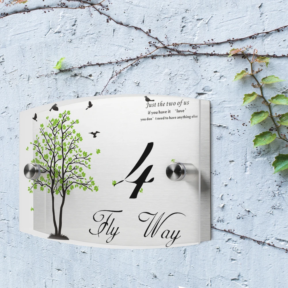 

Green Trees Personalized Modern House Number Door Sign Plaque Street Acrylic Matte Glass TOP