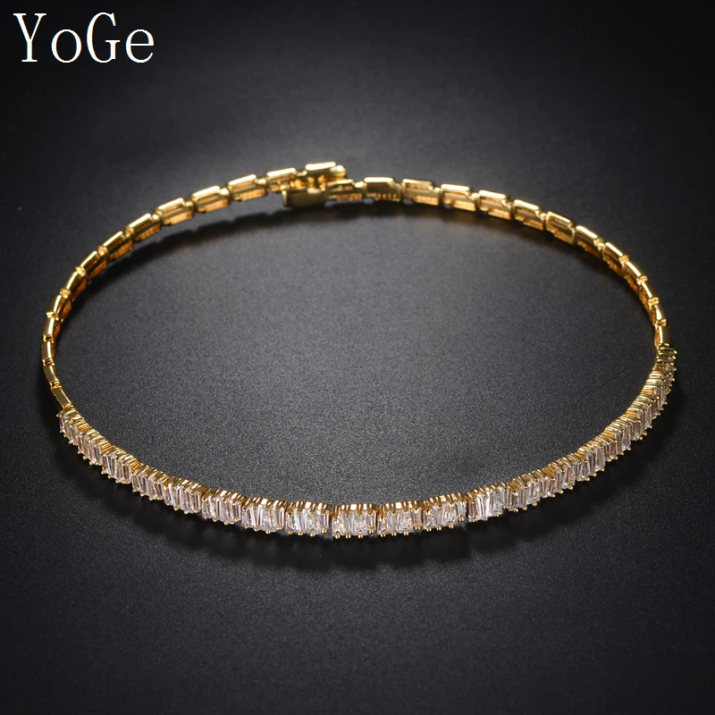 

YoGe NT0377 popular AAA cubic zirconia Baguette choker women's necklace ,Torque brass base with gold plating