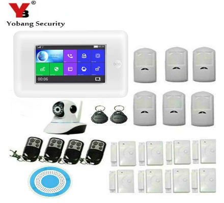 

Yobang Security Touch Screen WIFI GSM Home Burglar Security Alarm System 433Mhz Alexa Version APP Control Video IP Camera
