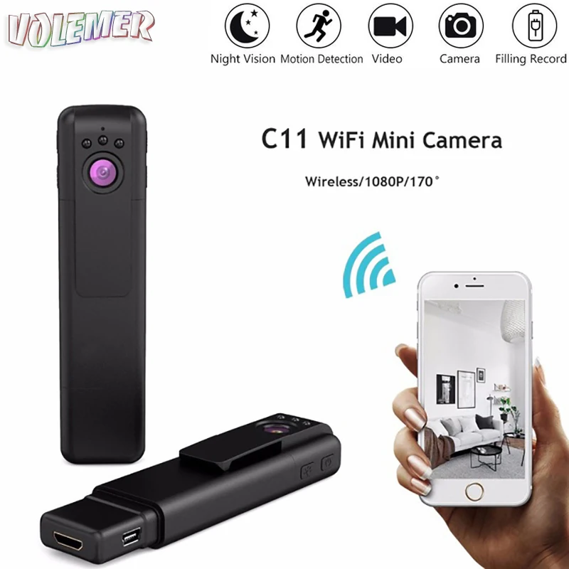 

2018 NEW Volemer HOT C11 mini camera Wifi Portable full hd 1080P 720P H.264 HD Night Vision Wide Angle DV DVR flexible camera