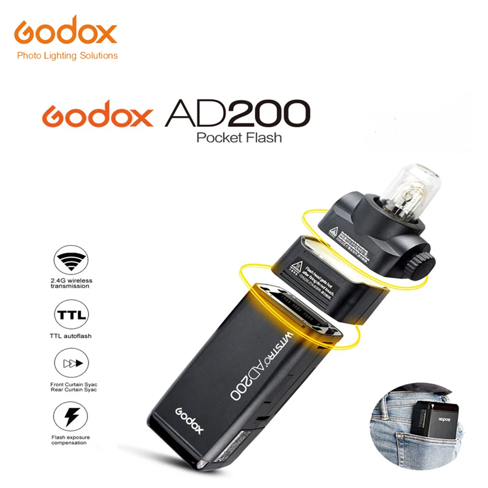 Free DHL 2017 New Godox AD200 Pocket Flash with 2 Light Heads GN52 GN60 200W Power 2.4G Wireless X System TTL HSS 1/8000s Free DHL 2017 New Godox AD200 Pocket Flash with 2 Light Heads GN52 GN60 200W Power 2.4G Wireless X System TTL HSS 1/8000s
