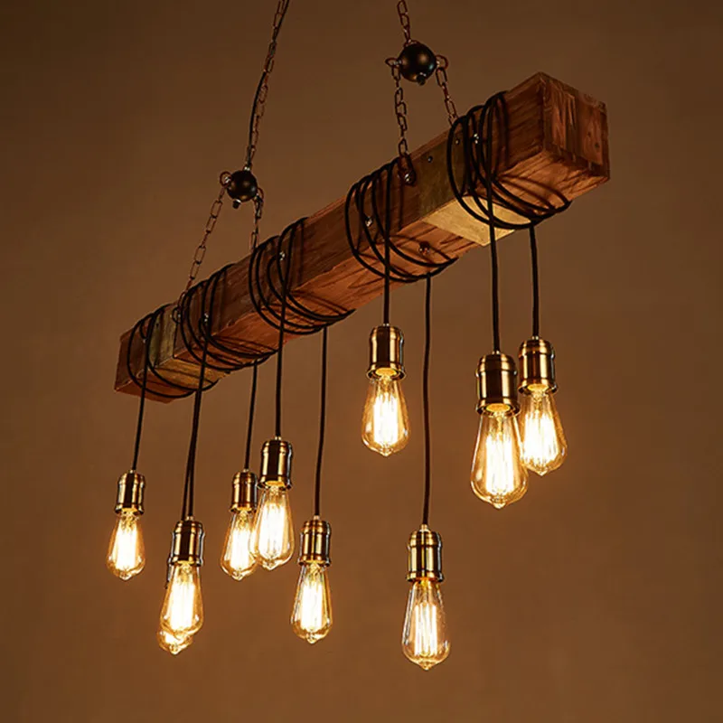 Античный промышленный Ретро деревянный E27 потолочный светильник, креативный подвесной светильник в стиле лофт, винтажный светильник для гостиной