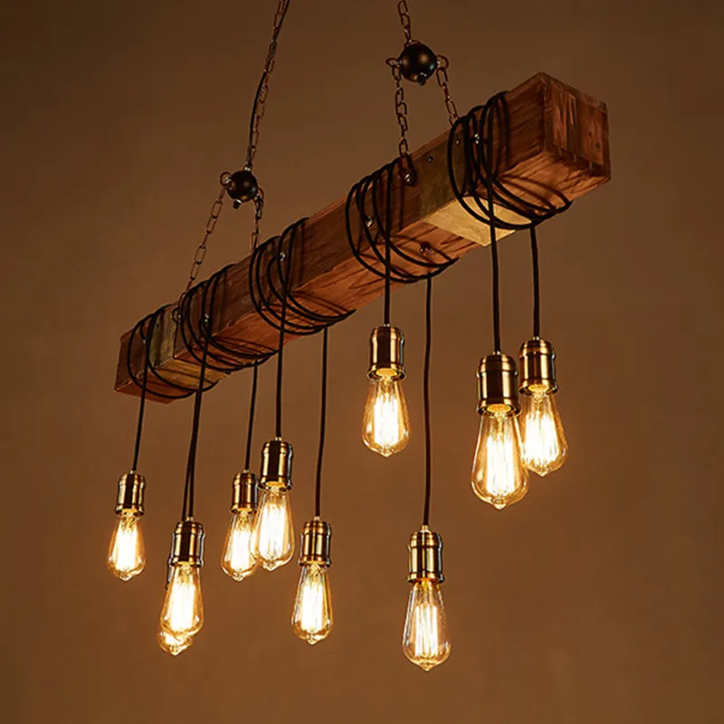 Antique Industrial Retro Wood E27 LED Ceiling Chandelier Lightin Creative LOFT Bar luminaire Vintage Pendant Lights lustre flush ceiling lights