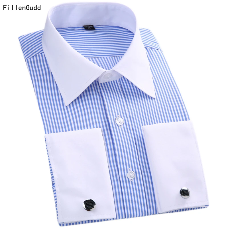 FillenGudd размера плюс 6XL французские запонки для рубашки мужские полосатые однотонные модные роскошные большие 5XL деловые рубашки мужская одежда