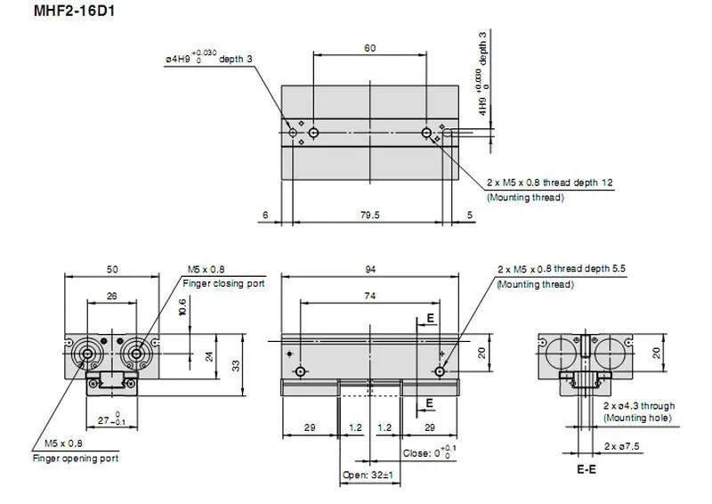 MHF2-16D тонкий газ коготь размер отверстия 16 мм SMC типа с коротким ходом