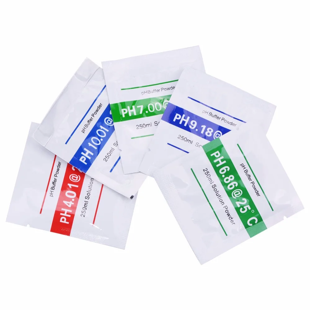 5pcs/set PH Test Meter Measure Calibration Solution PH er Powder 4.01/6.86/7.0/10.01/9.18 Calibration Point