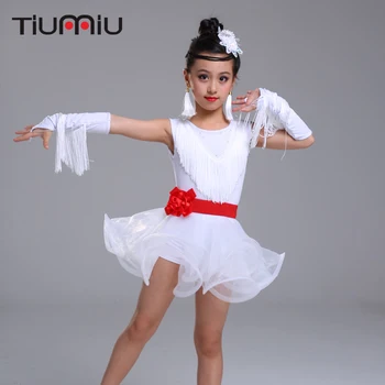 

high quality latin dance dress for girls children salsa for competition wear costumes ballroom dancing dress kid's fringe sequin