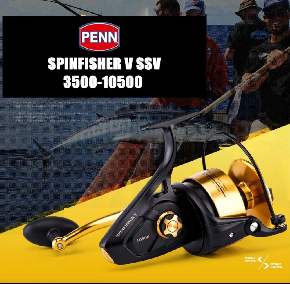 Molinete de Pesca Corpo de Metal Penn Spinfisher Tamanho Fiação 18lb - 8kg Arrastar 6bb Completo Ht-100 Moulinet Peche Carretel v Ssv 3500-10500 7 Penn spinfisher v ssv 3500-10500 tamanho molinete