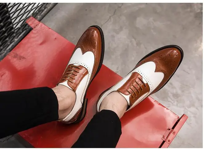 Новые лоскутные Туфли-оксфорды в итальянском стиле Для мужчин с перфорацией типа «броги»; свадебные туфли из кожи на шнуровке; деловые, вечерние туфли Для мужчин Элитная одежда обувь LK-68