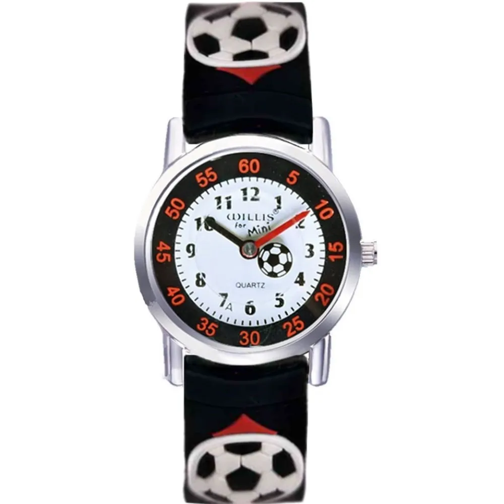 Willis 3D часы с футбольной тематикой с резиновым ремешком кварцевые детские часы для учеников начальной школы Роскошные брендовые водонепроницаемые детские часы