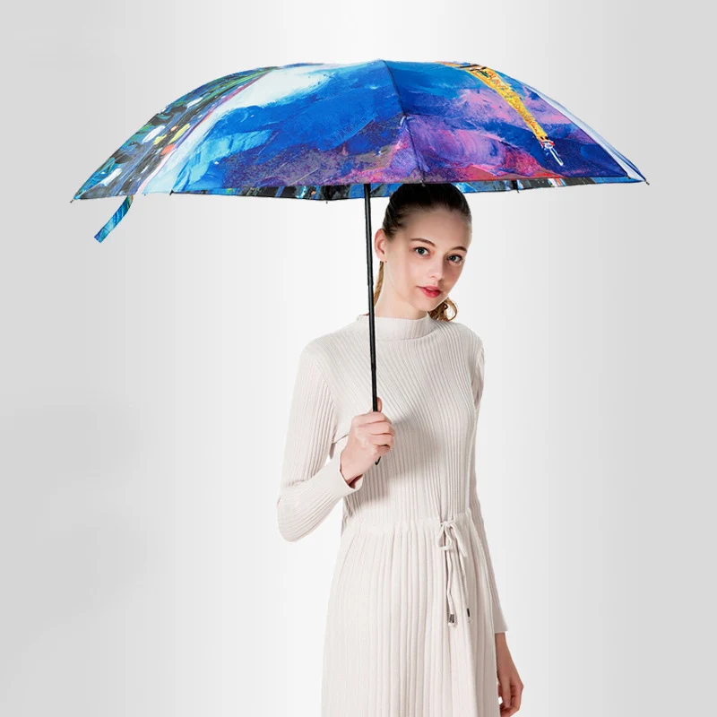 Изысканный складной зонтик с масляной росписью, Женский Зонт от дождя, качественные зонты, женский ветрозащитный зонтик oddess, Зонт от дождя и солнца