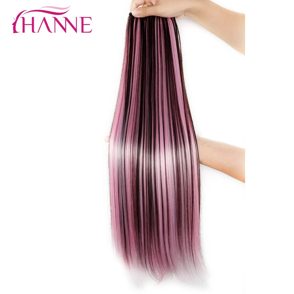 HANNE 24 дюйма 60 см 5 клипс прямые смешанные коричневые и синие или зеленые или розовые синтетические волосы на заколках