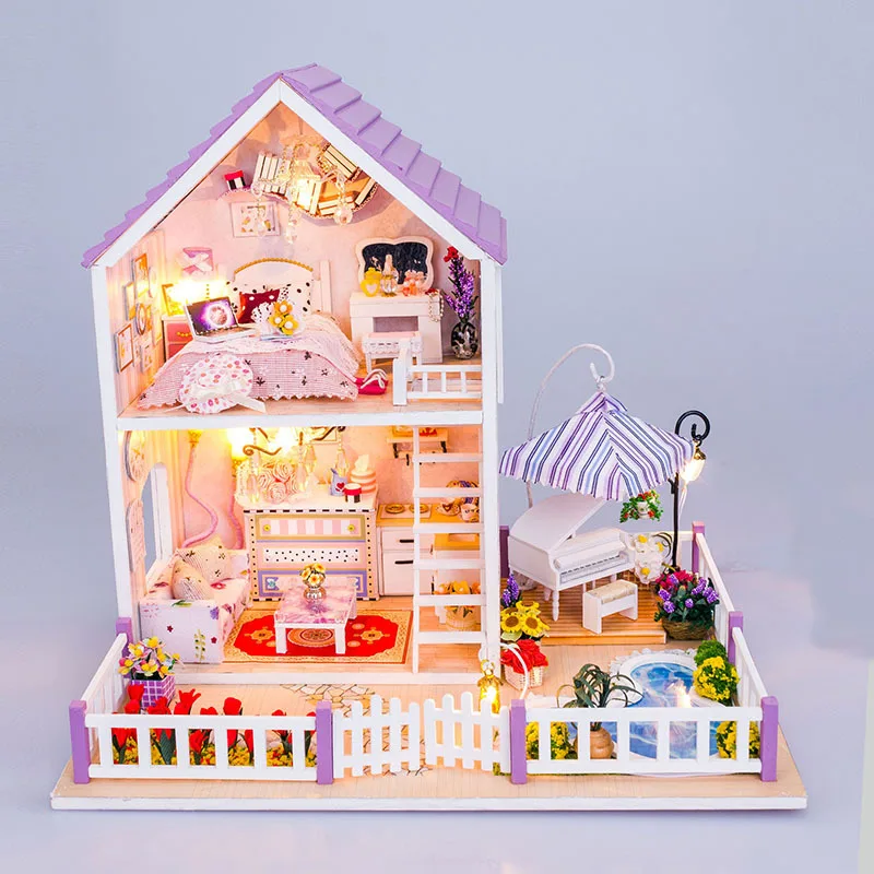 13834 DIY doll house miniatures Villa dollhouse Miniature Wooden Building Model Furniture Model For child Toys 1 12 dollhouse miniatures furniture re ment refrigerator hearth integral kitchen lampblack machine