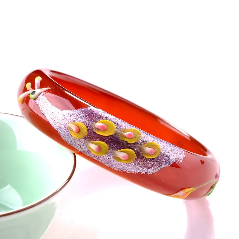 Женский браслет с резьбой в виде павлина|chalcedony bangles|round braceletcarved bangle |