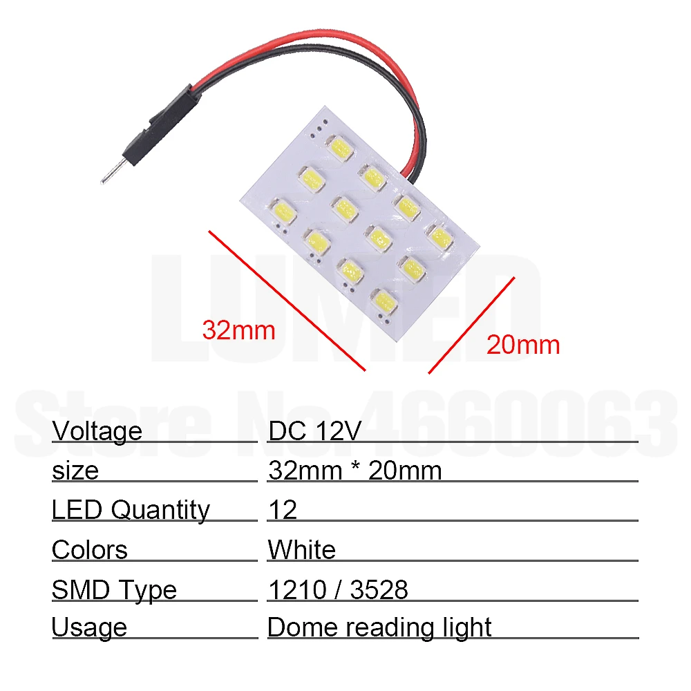 2x T10 1210 SMD Автомобильный светодиодный панельный светильник для автомобиля, автоматический внутренний светильник, купольная лампа для чтения, лампочка BA9S, гирлянда, DC 12V