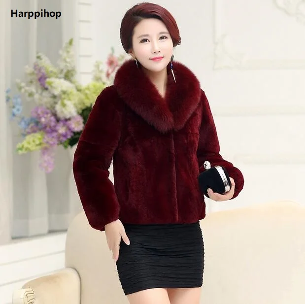 Best 2018 Winter Women #039;s Rabbit Fur Coat Fox Fur Collar Thicken Plus Size S XXXL 5XL real rabbit Fur Coats Overcoat genuine fur coat