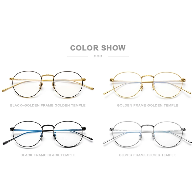 Marco de gafas de titanio puro Vintage ultraligero para hombre, montura de gafas de prescripción óptica de miopía redonda, gafas coreanas para mujer, 888 - 5
