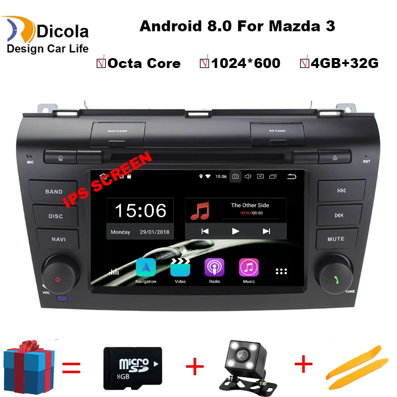4 г Оперативная память wifi1024 * 600 4 ядра android 8.0 Fit formazda3 2004 2005 2006 2007 2008 2009 dvd-плеер автомобиля навигации GPS Радио RDS BT