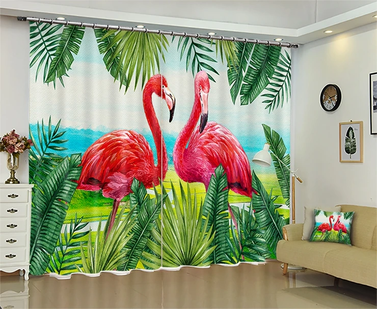 Средиземноморский цифровой затенение 3d занавес Фото Шторы Печати Фламинго banana leaf print Джейн Европейский шторы