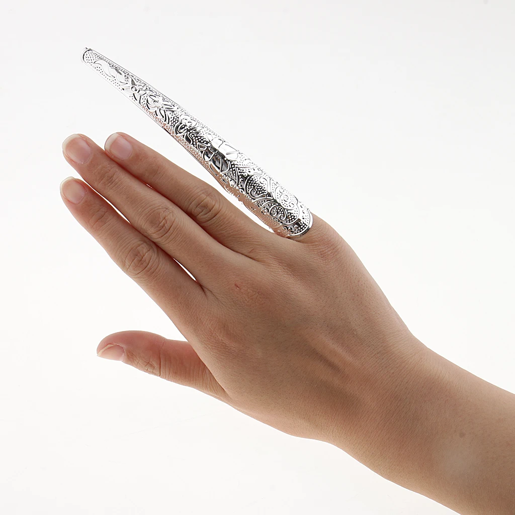 Vintage Long Fingernails Joint Womens Belly Dance Gypsy Egyptian Finger Nails Ring for Fancy Dress Ball Stag Performance Cosplay