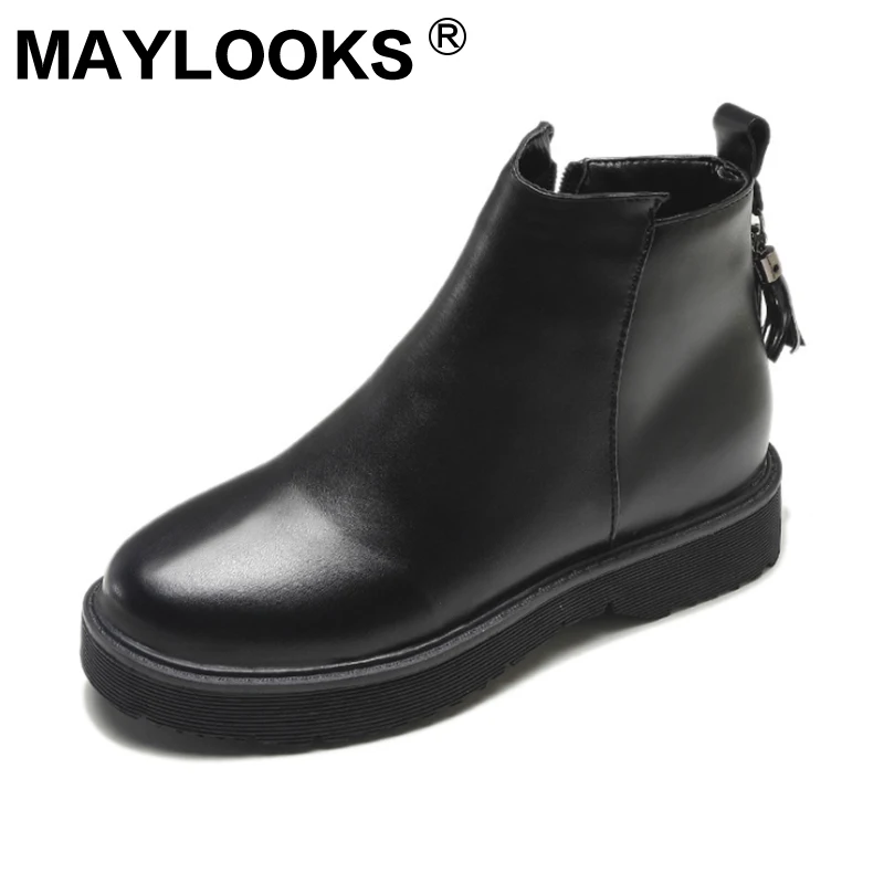 

Women's boots Martin boots warm plus velvet winter non-slip leather boots round head women's shoes M-001