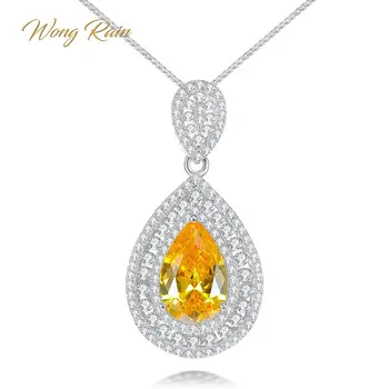 

Wong Rain 100% Vintage 925 Sterling Silver Water Drop Pear Citrine Gemstone White Gold Pendant Necklace Jewelry Women Wholesale