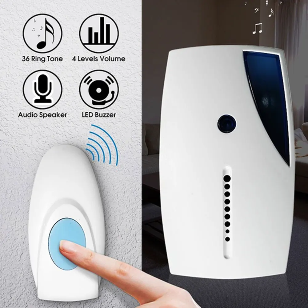 

Smart LED Indication Wireless Chime Music Door Bell Transmitter + Receiver 70-110M Range Remote Control