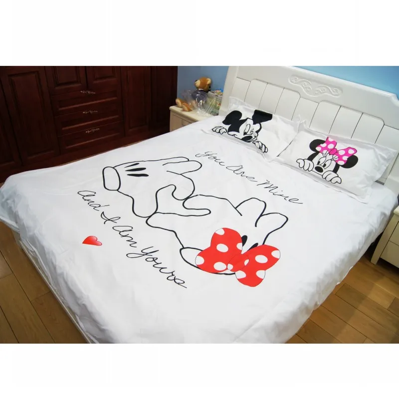 لطيف ميكي ميني ماوس 3D المطبوعة الفراش مجموعات الكبار التوأم كامل الملكة الملك سرير غرفة نوم الديكور حاف مجموعة غطاء 3 قطعة
