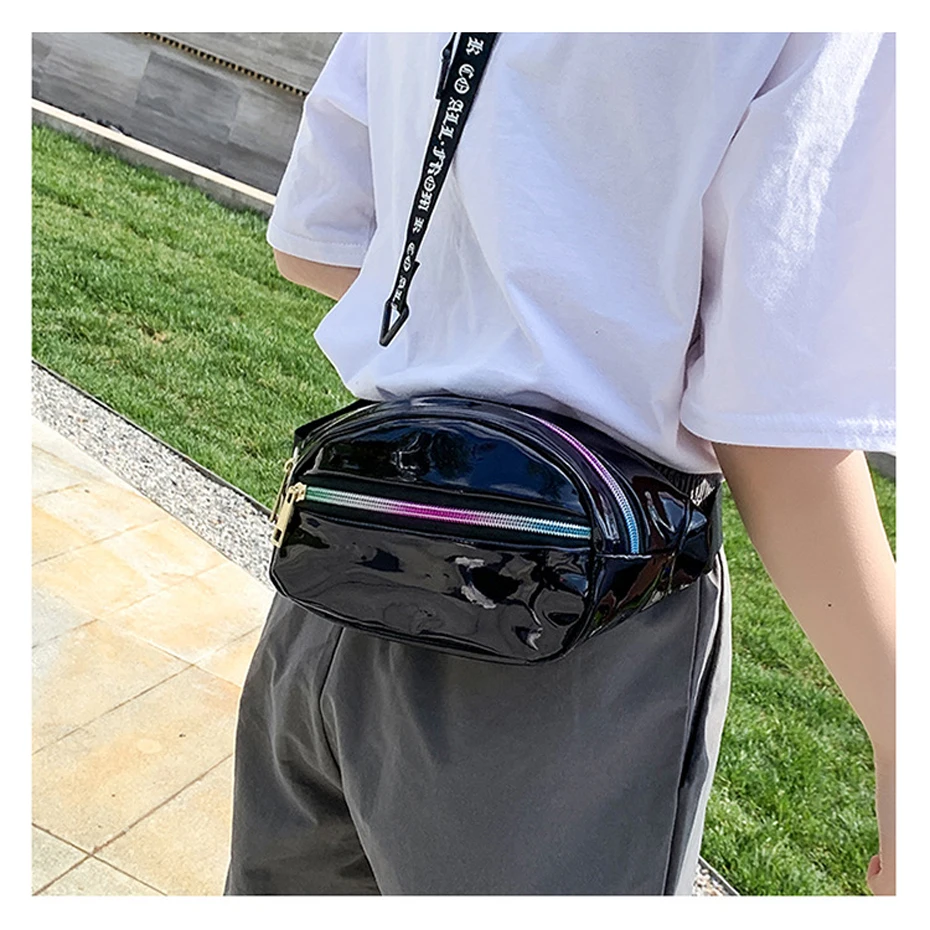 Free-Shipping- Laser-Waist-Packs-Bags-Women-Pure-Color-Fanny-Pack-Female-Belt-Bag-Black-PVC-Waist-Packs-Laser-Chest-Phone-Pouch-5