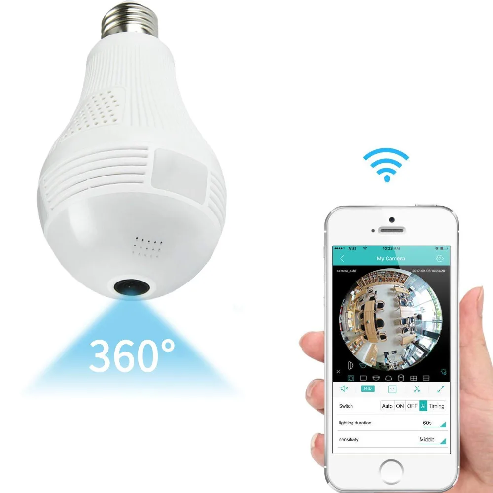 960P wifi панорамная 360 градусов камера беспроводная лампа рыбий глаз cctv умный дом 3D VR