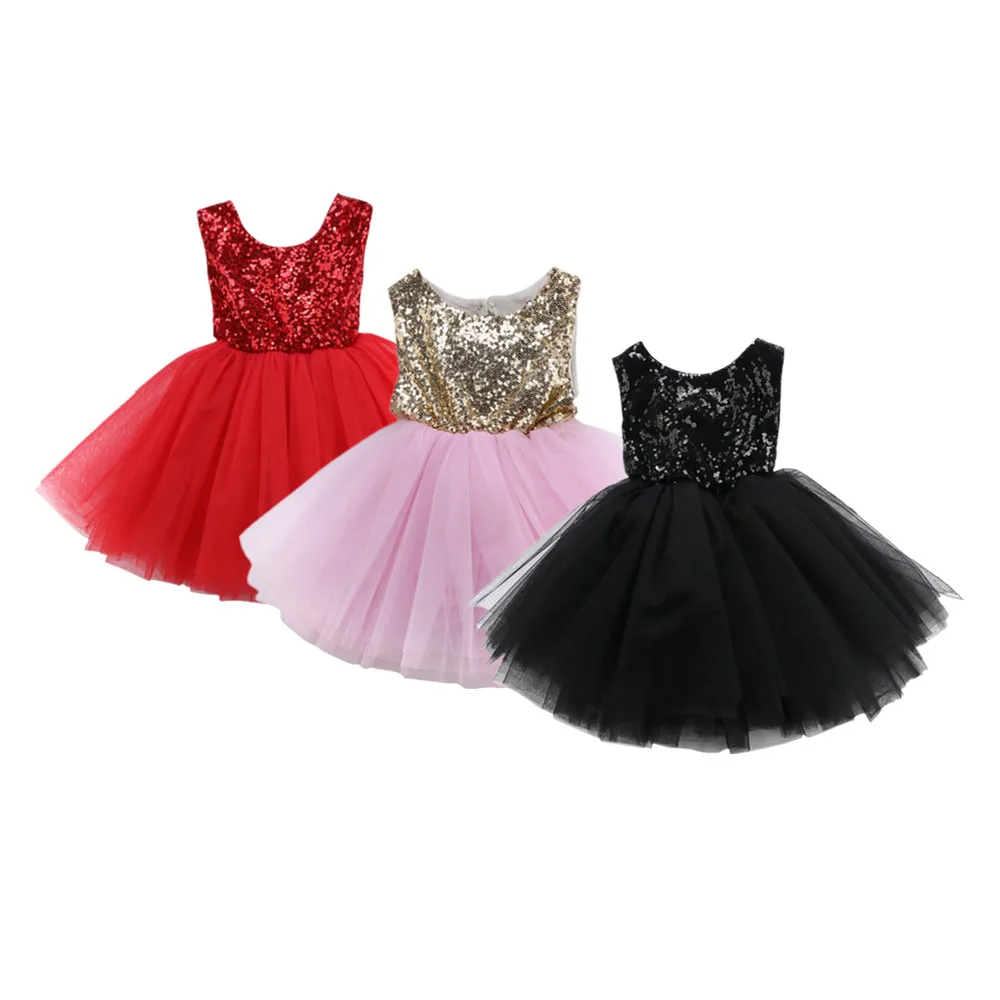 

2018 Backless Princess Kids Baby Flower Girls Party Sequins Dress Sleeveless Bridesmaid Cute Summer Dresses
