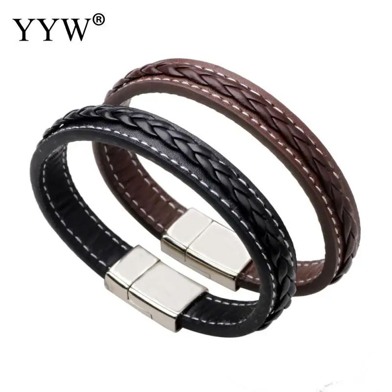 

Men Braid Jewelry Bracelet leather magnetite clasp Bracelet Men Vintage black and coffee Wrap Friendship Valentine Gift