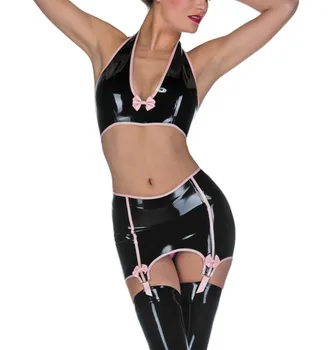 

Latex Ruber lingerie Set Latex Bra With Stockings&Girdle