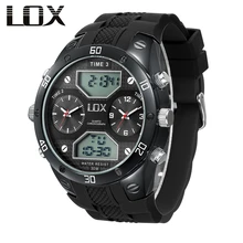 LOX Men Sports 3 Times Dual Display Multifunction Quartz Wristwatches Analog Digital Watch Outdoor Male Military Montre Homme