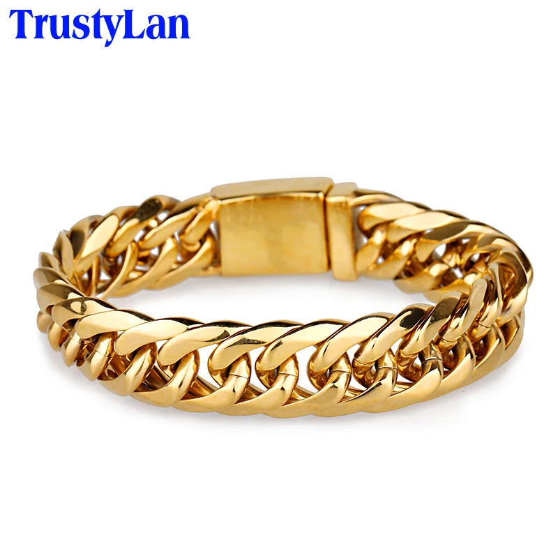 TrustyLan никогда не выцветает золотой браслет для мужчин роскошные толстые цепи мужские браслеты и браслеты 316L Нержавеющая Сталь Ювелирные изделия нарукавник