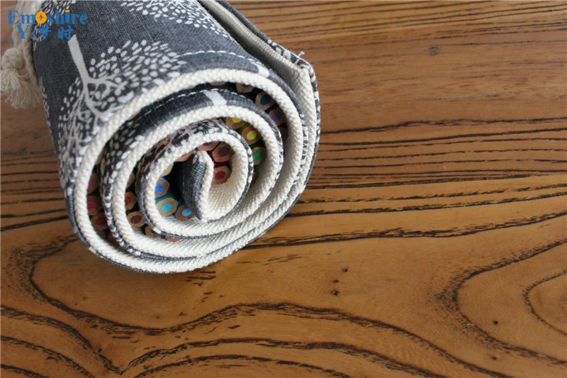 Emoshire Cloth handmade pen curtain hole large capacity pencil case canvas lace canvas roll pen (2)
