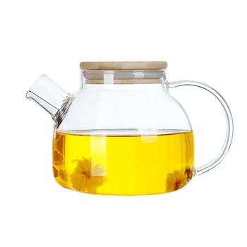 

High quality 1000ml Heat Resistant Glass water Pot,Coffee Teapot Flower Bamboo cover Tea Set Puer kettle Drinkware Office Teaset